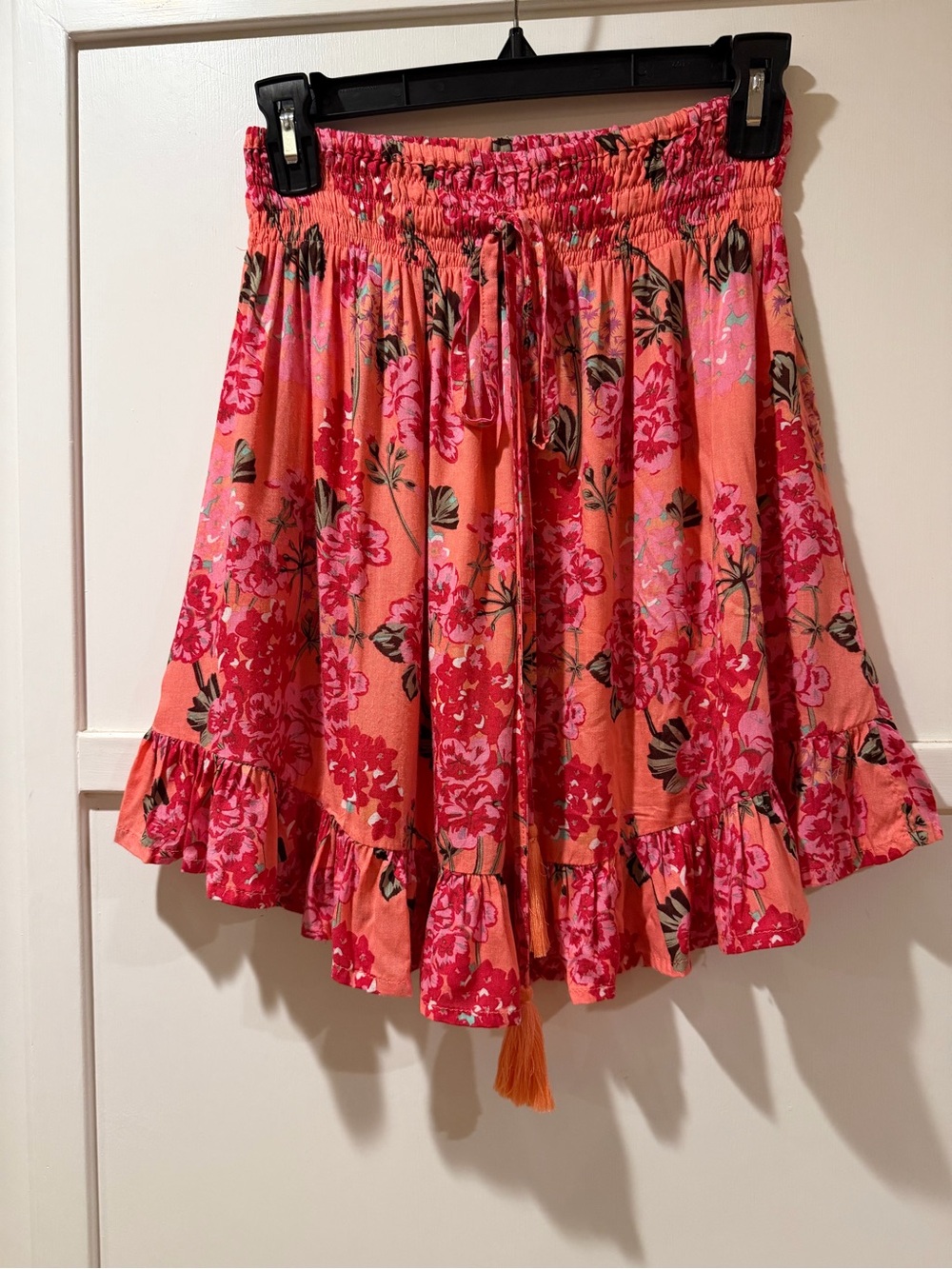 Tiare Hawaii Women’s Floral Ruffle Mini Skirt in Coral Pink O/S